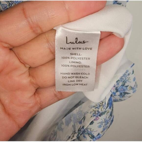 Lulus White Floral Print Puff Sleeve Faux-Wrap Dress Medium - Picture 10 of 11